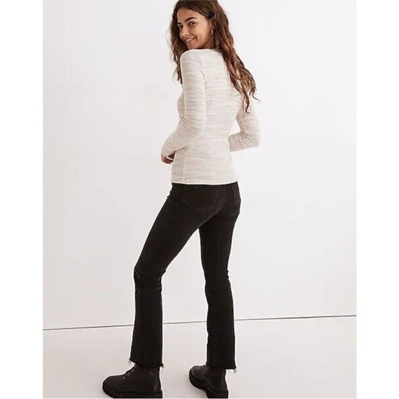 NWT Madewell Soft Pink Long Sleeve Space-Dye Faux-Wrap Deep V Neck Sweater Top M - Picture 5 of 7